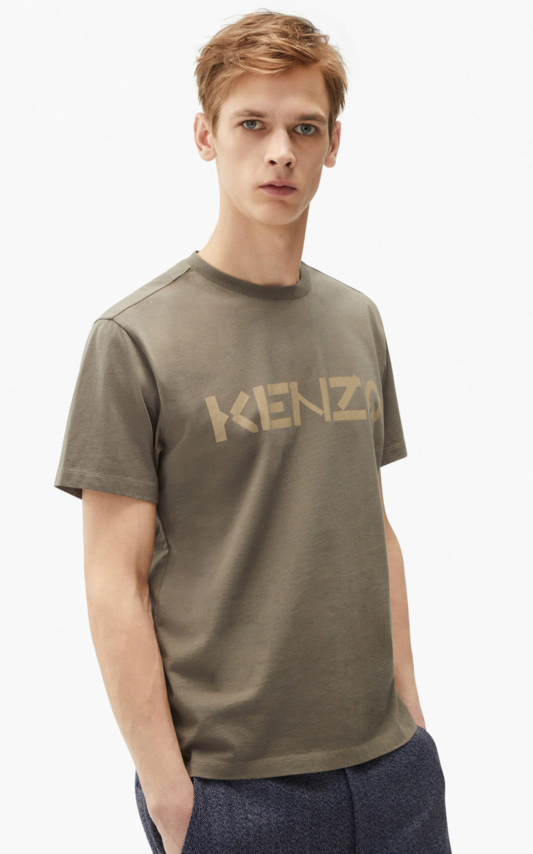 Kenzo Logo T Shirt Light Grey For Mens 4615DKJXQ